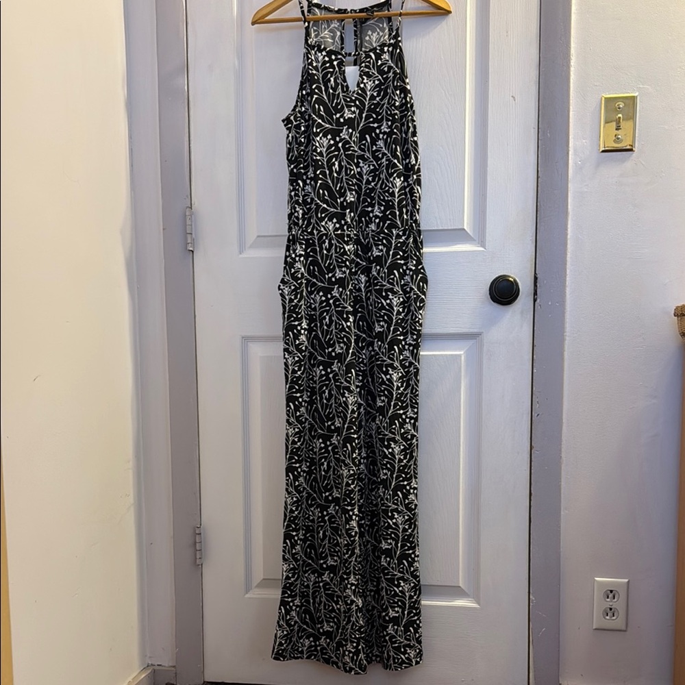 Black and White Leaf Print Jumpsuit